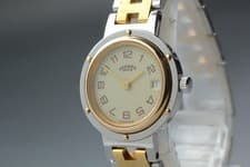 Reserved HERMES Clipper CL4.210 Date Ivory Dial 24mm Qz Ladies Watch JAPAN