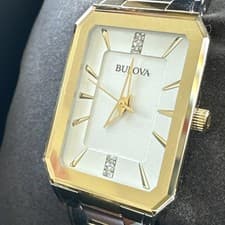 Bulova Womens Diamond Accent Two Tone Stainless Steel Bracelet Watch 98p209