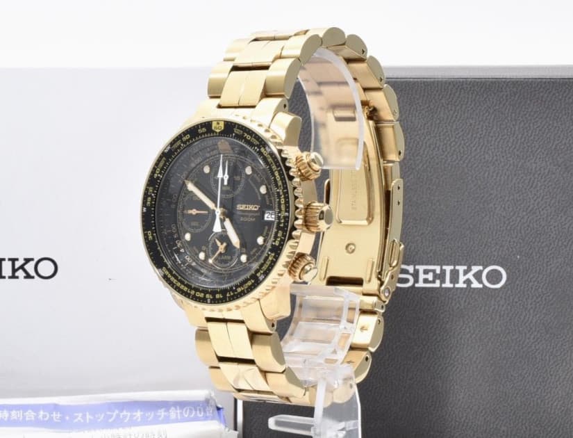 [Near MINT Box,Paper] Seiko Flightmaster 7T62-0EB0 Chronograph Gold Quartz Men's