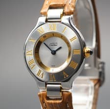 Cartier Must de Cartier 21 1340 28mm Silver Gold Quartz Women's Vintage Watch