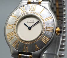 Vintage CARTIER Must de 21 LM 31mm Two Tone Quartz Unisex Watch Gold Silver