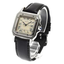 CARTIER SANTOS GALBÉ LM W20018D6 29mm SS Beige Dial Date Quartz Leather #C337