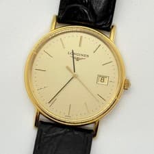 Longines Presence Date L4.720.2 Quartz Watch Gold Dial Black StrapGood condition