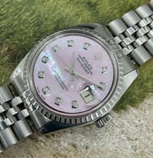 Rolex Datejust 1601 1965 Stainless Steel 36mm Pink MOP Diamond Dial Cal 1570