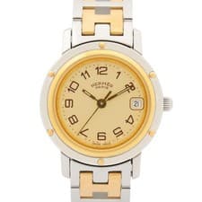 HERMES Clipper Watch GP (Gold Plated) Stainless Steel Ladies Ivory CL4.220 Used