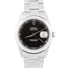 2005 Rolex DateJust 36mm BLACK Smooth Stainless Steel OYSTER Automatic 16200