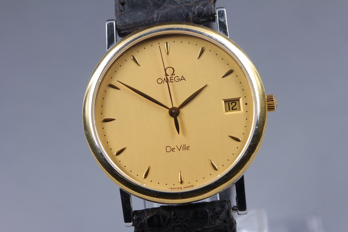 [N MINT Paper] Omega De Ville Cal.1432 Ref.196.2432 Gold Dial Quartz Men's Watch