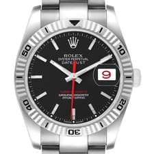 Rolex Turnograph Steel White Gold Black Dial Mens Watch 116264 Card