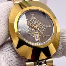 RADO DIASTAR 636.0013.3 Tungsten Gold Watch Day Date Brown Dial FROM JAPAN