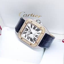 Cartier 51mm X 41mm Silver Opaline Roman 18K Half YG Santos 100 REF: W20072X7