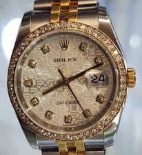 116243 Rolex Datejust 36 Watch Factory Diamond Bezel and Dial Steel Gold Auto