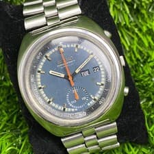 Rare Seiko Chronograph Automatic 6139-8020 Blue Dial Day Date Vintage 90s Watch