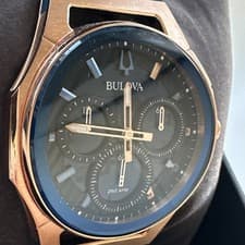 Bulova Men's Curved Chronograph Quartz Blue EPDM Rubber Watch 44 MM 97A185
