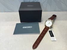 New SEIKO wristwatch quartz SCXP032 gold white brown unused