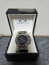 OAKLEY Rare Chronograph Triple Calendar Black Silver Rubber Band Men's Watch Box