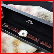 Orient Bambino Open Heart Automatic Dress Watch White Dial Brown Leather