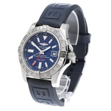 BREITLING AVENGER II GMT A32390 43mm SS Rubber Navy Dial Automatic Date #C378