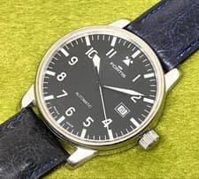 FORTIS Vintage Automatic Pilot Watch Black Dial Navy Leather Strap Men's Auth