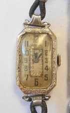 Antique Bulova Rectangle 19K White Gold Hinged Case Ladies Wrist Watch # 15464
