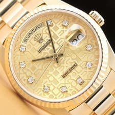 ROLEX MENS DAYDATE 18238 FACTORY JUBILEE DIAMOND 18K YELLOW GOLD PRESIDENT WATCH