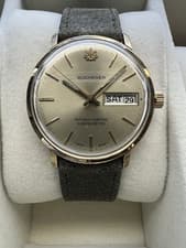 Bucherer Day-Date Chronometer Champagne Dial Gold Plated Vintage 34mm Green Band