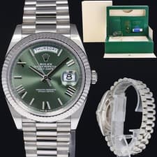 2022 MINT NEW PAPERS Rolex Day Date 40 White Gold President GREEN OLIVE 228239