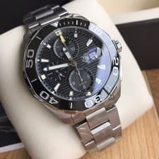New  TAG Heuer CAY211A.BA0927 Aquaracer Chronograph Men s Watch Black 43mm Stain