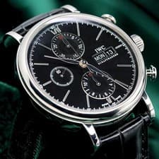 IWC Portofino Chronograph 42mm Black Dial  Alligator MINT  FULL SET IW391008