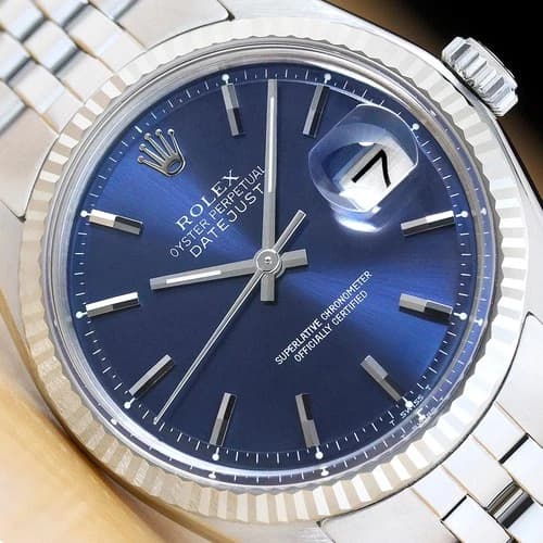 ROLEX DATEJUST 1601 BLUE DIAL 18K GOLD STAINLESS STEEL FOLDED BRACELET WATCH
