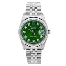 Rolex Datejust 36MM 16220 Green Diamond Dial Engine Turned Bezel Stainless Steel