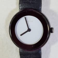 OMEGA Art Collection Quartz Watch 999 Limited White Dial Black Leather Vintage