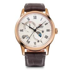 Orient Bambino Sun & Moon RN-AK0001S White Dial Automatic Men's Watch Pink Gold