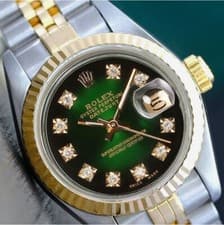 Rolex Datejust Two-Tone Green Vignette Diamond Dial 14KY SS Jubilee Watch 26mm