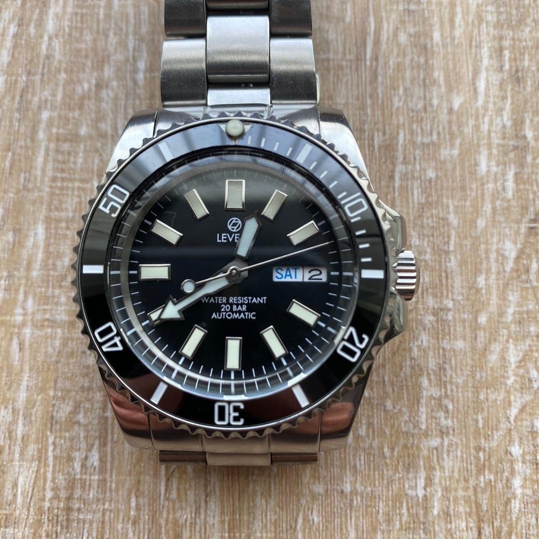 Level7 Automatic Watch 20ATM Water-Resistant Black Dial Silver Band Used