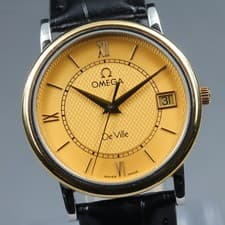 [Near Mint] OMEGA De Ville Prestige 1532 Gold Date Roman Quartz Mens Watch JAPAN