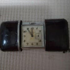 Vintage Movado Ermeto Travel Pocket Watch Leather Case Silver Dial Manual