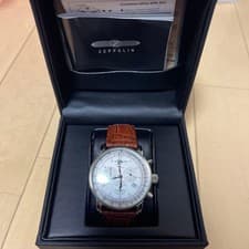 ZEPPELIN Chronograph Watch Silver Dial Brown Leather Strap