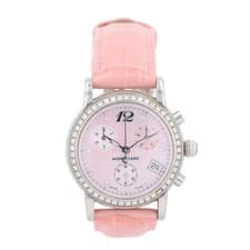 Montblanc Star Pink Dial Diamond Bezel Quartz Leather Strap Women's Wristwatch