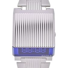 Bulova Computron 96C139 Men's Quartz Watch Blue Dial SS Case Used FROM JAPAN