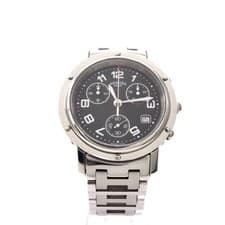 Mint HERMES CL1.910 Clipper Chronograph Date Black Dial Quartz Watch Confirmed