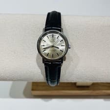 Omega automatic silver watch 34mm leather strap stainless steel used