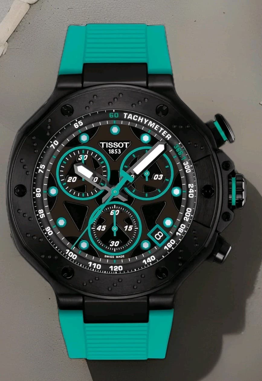 TISSOT T-Race T141.417.37.051.01 Green Rubber Strap Men's Watch 45 mm