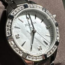 Bulova Women's Classic Quartz Gemmed Silver Stainless Steel Watch 28 MM 96R253