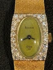 14K Gold & 28 Diamonds ladies Bulova Christian Dior watch RETRO '60-'70's