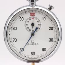 Rare OMEGA Mechanical Stopwatch Vintage 50mm White Dial Manual Wind Swiss Silver