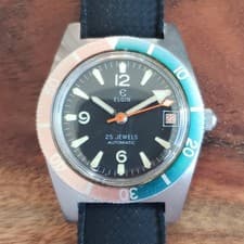 Vintage Elgin "Watermelon" Skin Diver Watch 1960s Automatic w/ Date, All Steel