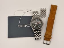 Seiko 5 Sports GMT SSK023 Black Dial 39mm Automatic Field Watch + Suede Strap