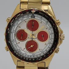 Vintage Seiko  Flightmaster  7T34-6A0H Watch Gold Tone Red Dial Chronograph