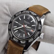 Vintage Scarce Woldman Calendar Diver Style 5atm World Time Mens Watch Day/Date