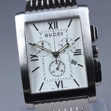 Near MINT GUCCI 8600M Date White Square Chronograph Quartz 34mm Men's Watch